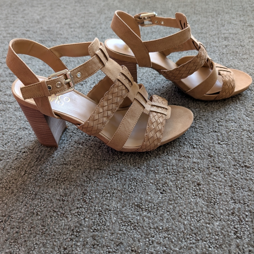 Franco Sarto Tan Braided Block Heel Sandals